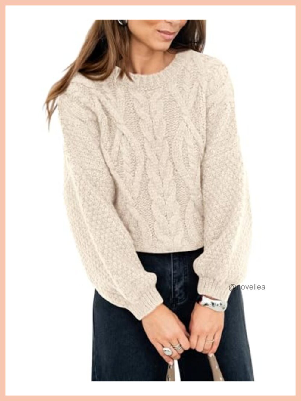 Oversized Cable Knit Pullover Sweater - Chunky Crewneck Long Sleeve
